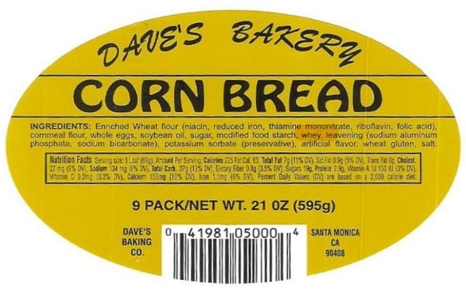 Dave's Bakery Label