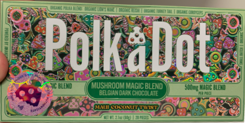 PolkaDot Mushroom Magic Blend Belgian Milk Chocolate Maui Coconut Twist 