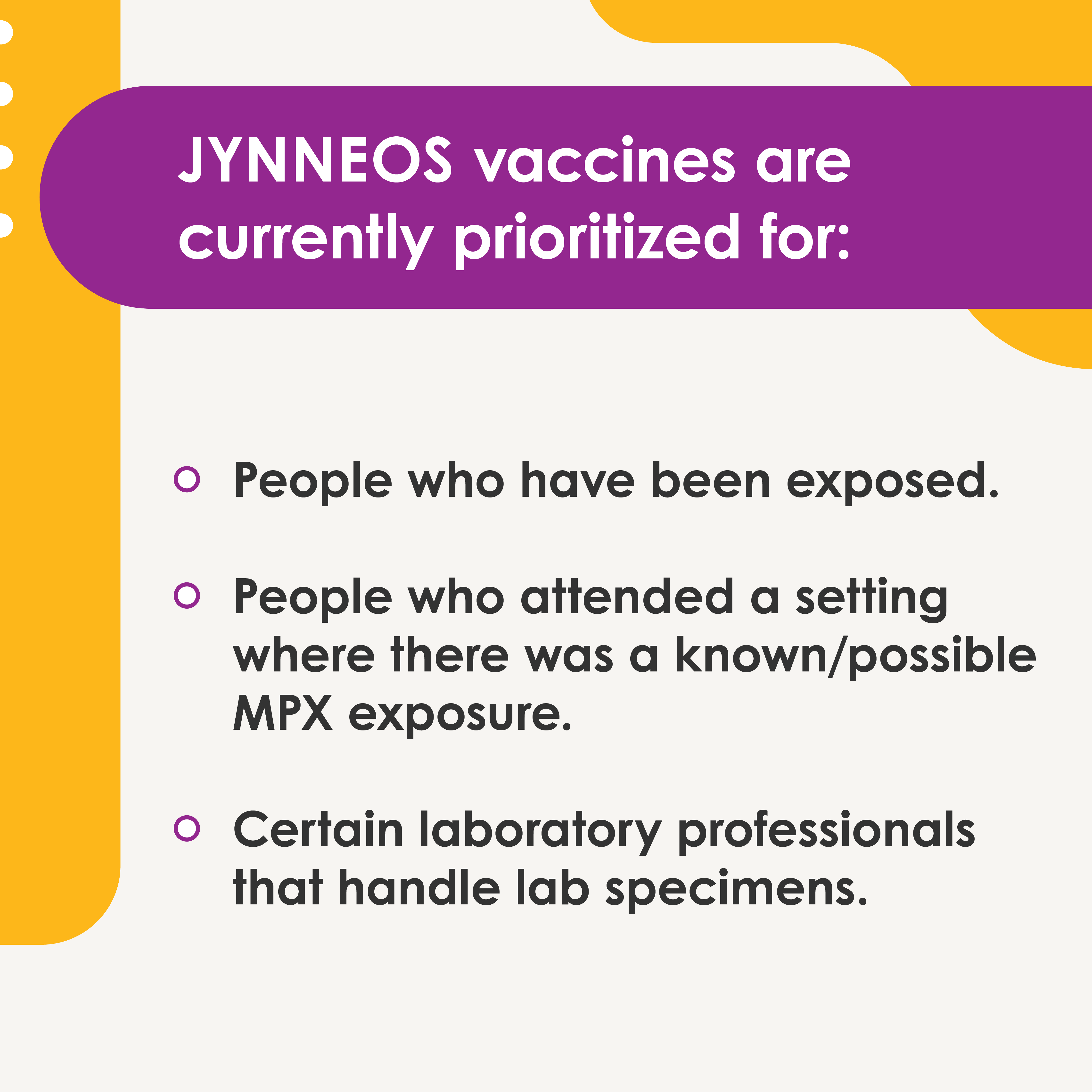 Jynneos vaccines are currently prioritized for people who have been exposed