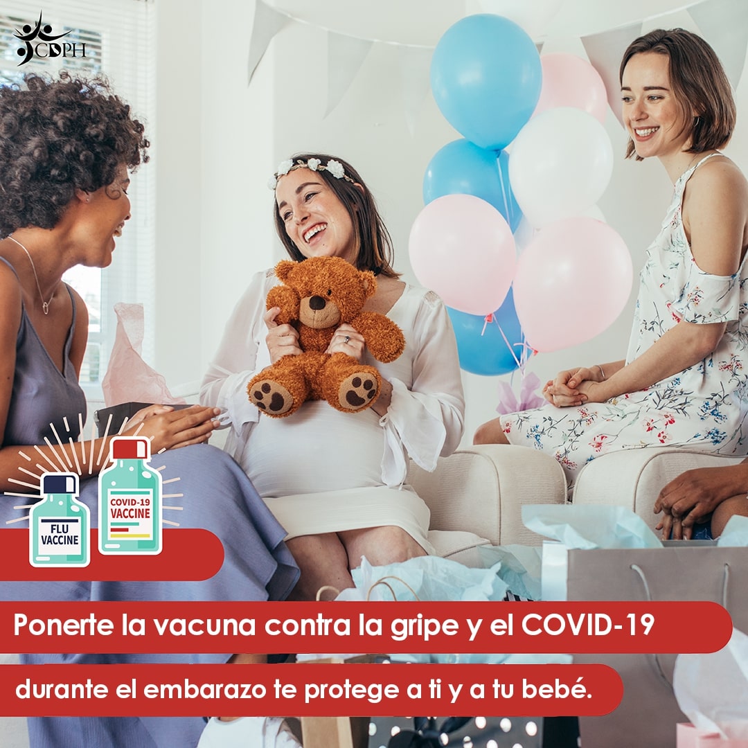 Ponerte la vacuna contra la gripe y el COVID-19 durante el embarazo te protege a ti y a tu bebé. 