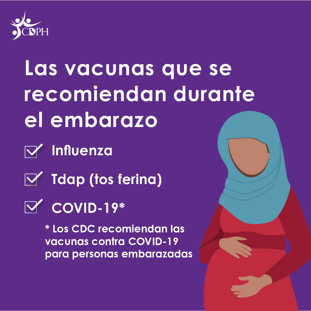 Los CDC recomiendan las vacunas contra COVID-19 para personas embarazadas.