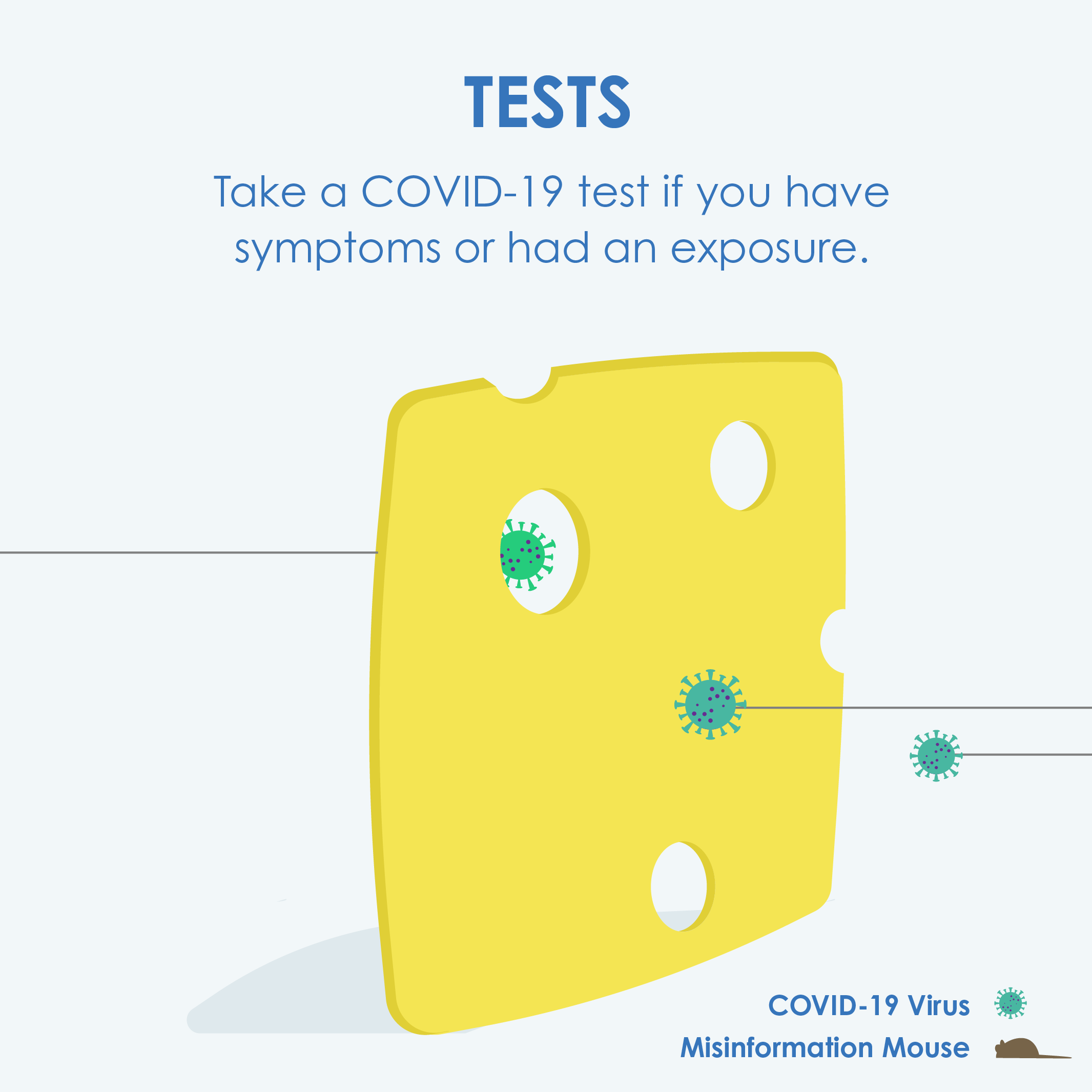 Tests. Take a COVID-19 test if you have symptoms or had an exposure.