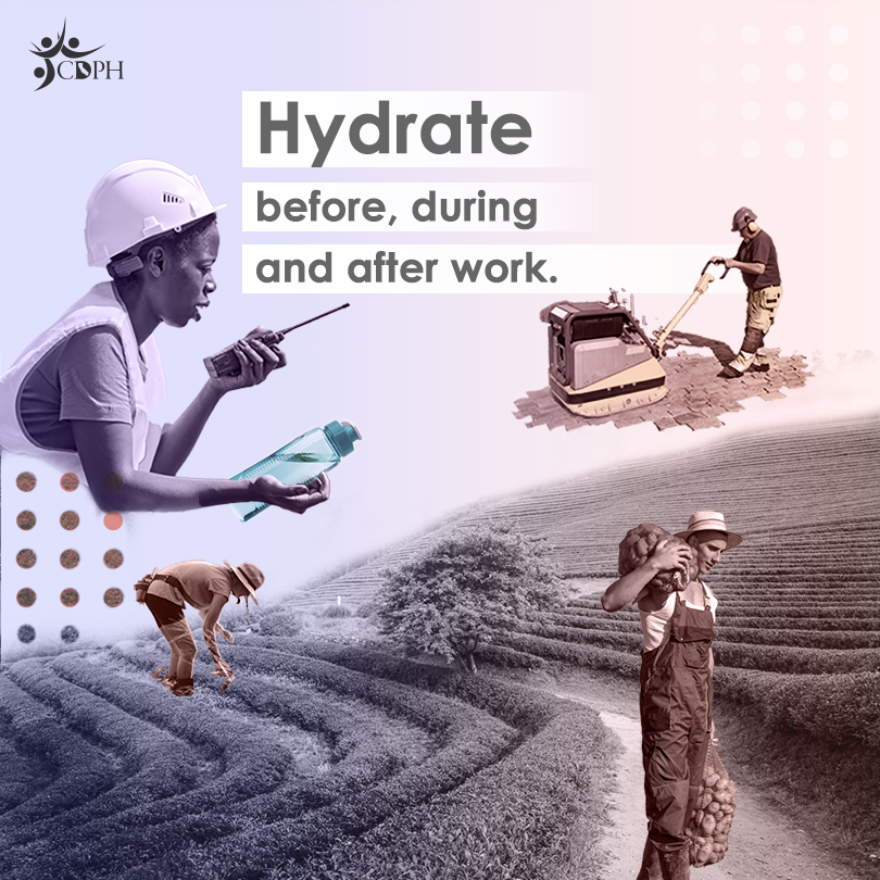Hydrate before, during and after work.