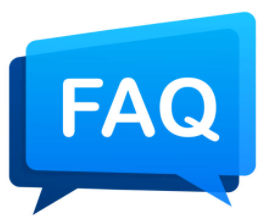 blue talk bubble with text "FAQ" in it. 