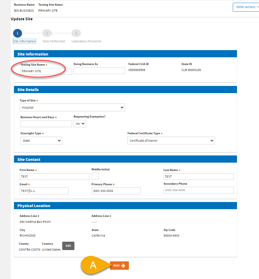 10a Update Primary Site information