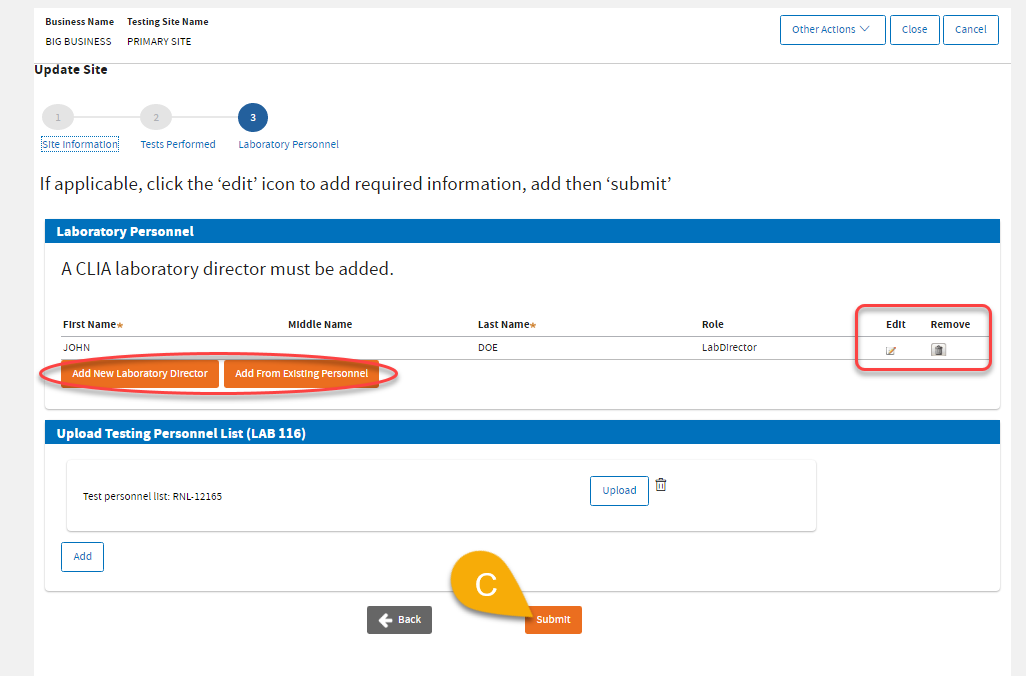 10c Laboratory Personnel information