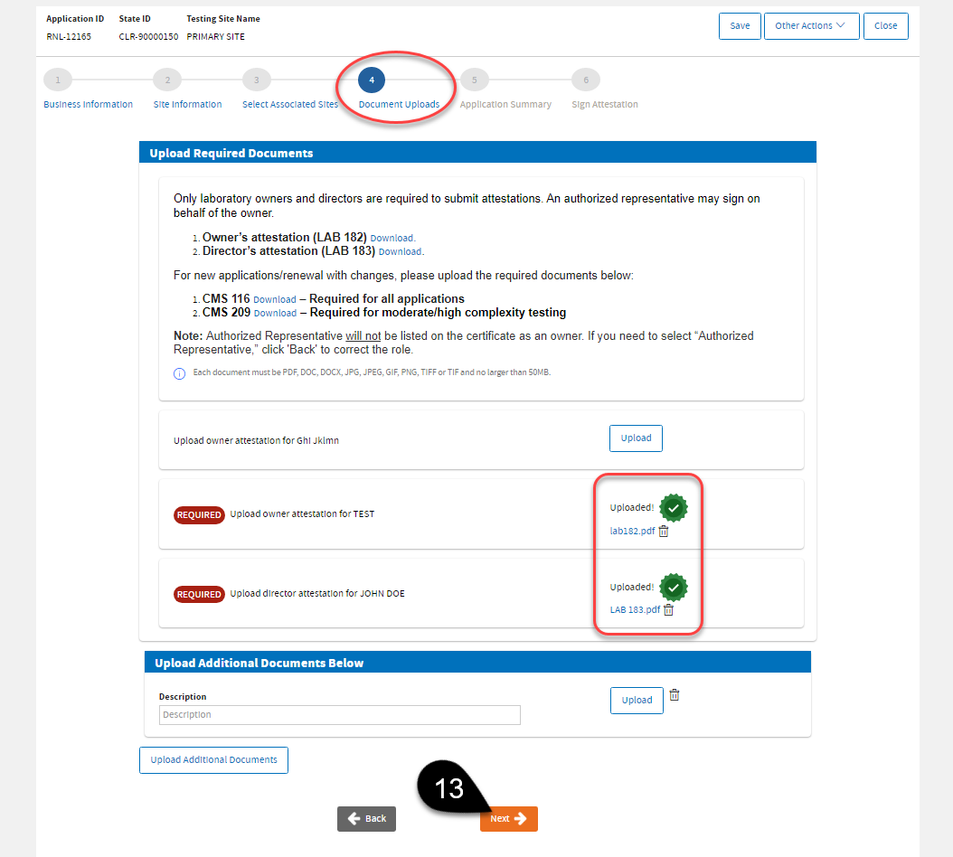 13 Upload Documents screen