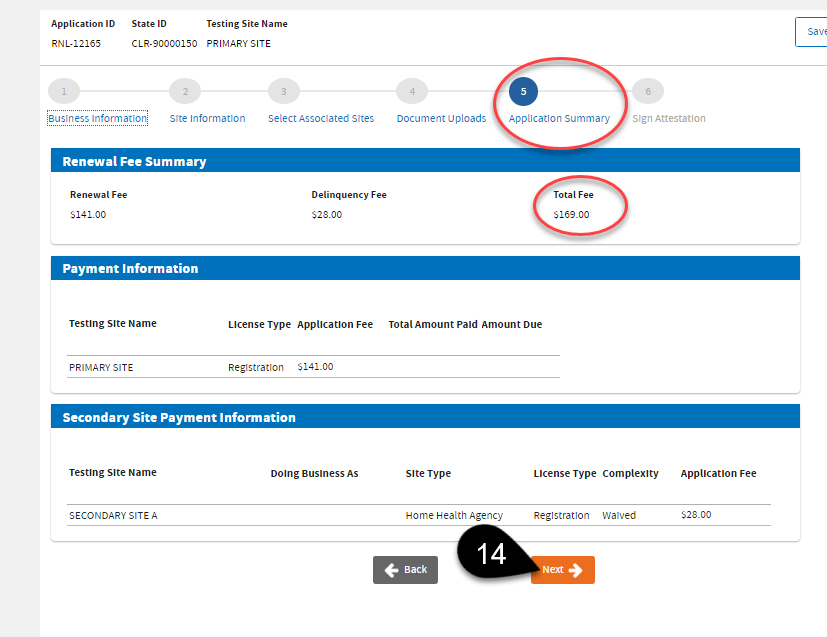 14 Application Summary screen