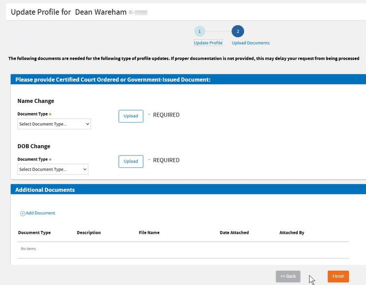 Provide Certified Court Ordered or Government-issued Document for Name Change or DOB Change