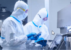 Lab workers in protective gears