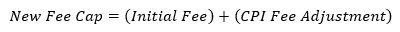 New fee cap equals initial fee plus CPI fee adjustment New fee cap = initial fee plus CPI fee adjustment