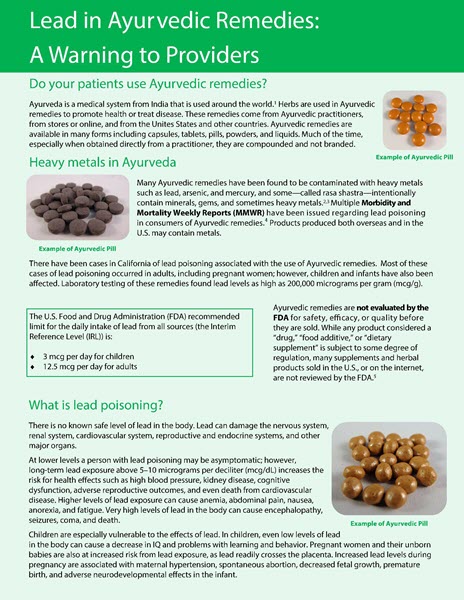 Lead in Ayurvedic Remedies: A Warning to Providers