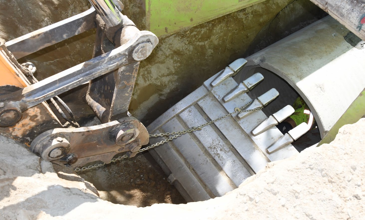 Close-up of the trench