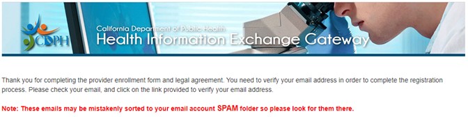 Image showing the confirmation page and that a verification email is being sent. Image showing the confirmation page and that a verification email is being sent.