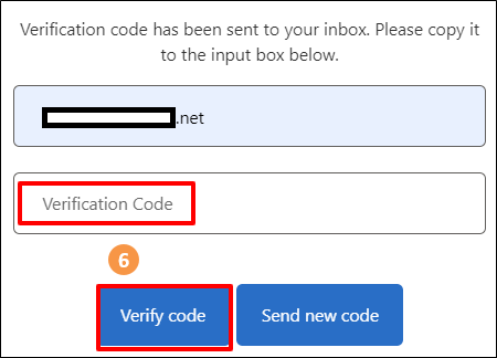 Verification Code input box highlighting the Verify Code button Verification Code input box highlighting the Verify Code button
