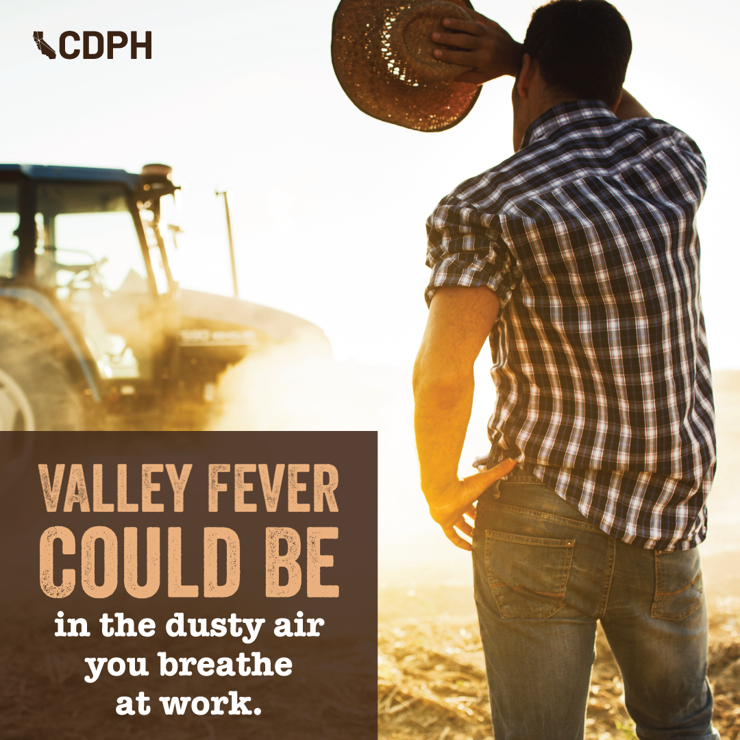 Valley fever could be in the dusty air you breathe at work. Man working in dusty field. Valley fever could be in the dusty air you breathe at work. Man working in dusty field.