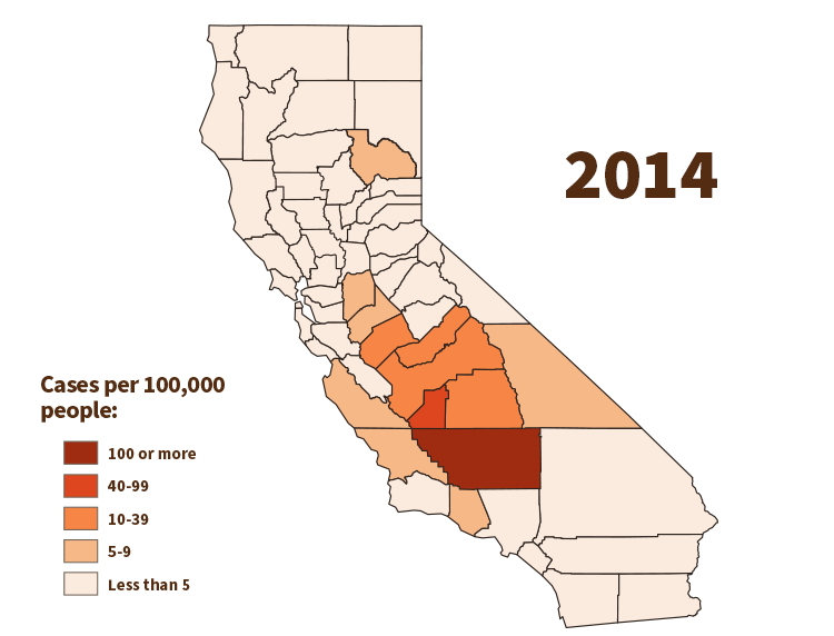 Mapa ng mga rate ng lagnat ng Valley sa California
