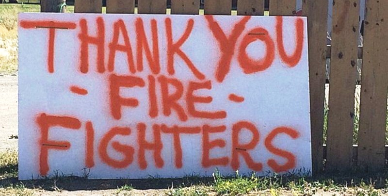 Outdoor Sign showing "Thank you firefighters"