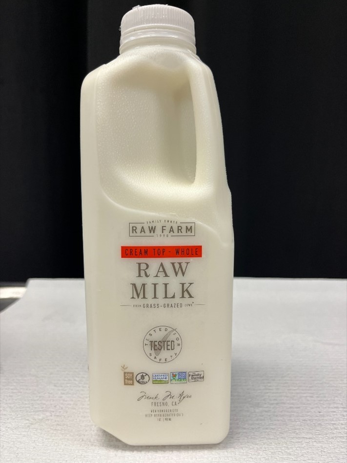 Photo of front of Raw Farm raw milk carton Photo of front of Raw Farm raw milk carton