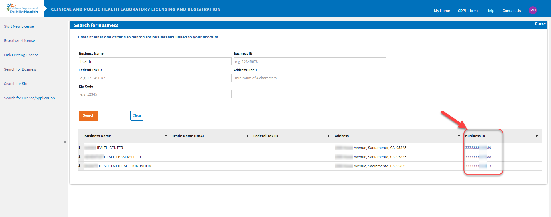 Sample search result for business search Sample search result for business search