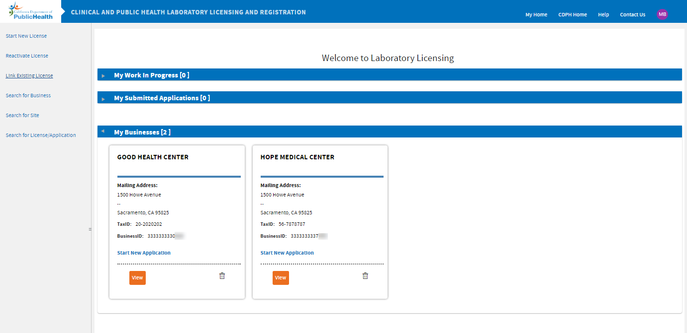 Welcome screen without the unlinked business Welcome screen without the unlinked business