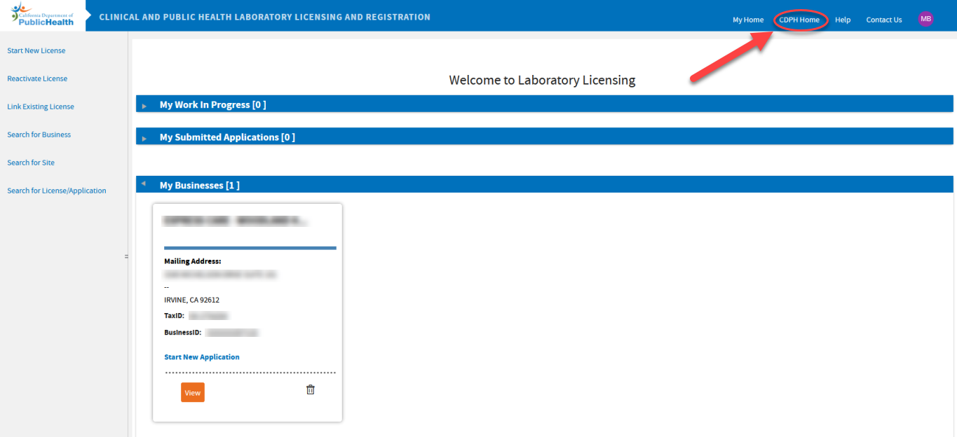 Welcome screen pointing to click CDPH Home Welcome screen pointing to click CDPH Home