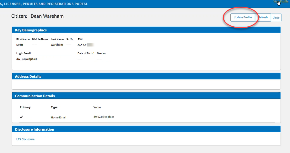 Update Profile encircled in red Update Profile encircled in red